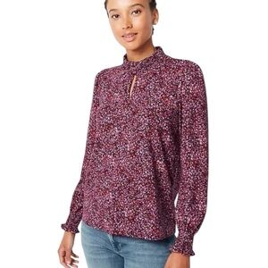 J. Jill smocked neck multicolor floral print long sleeve blouse size S NWT